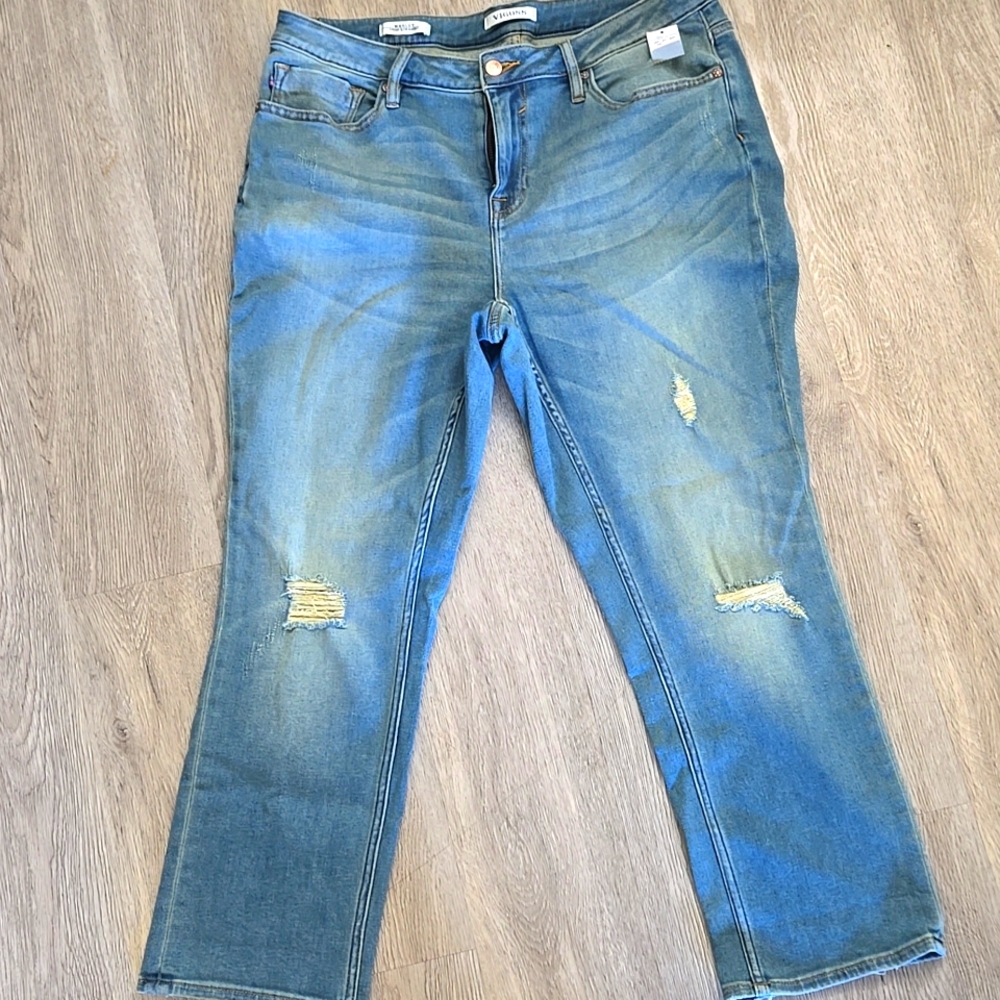 Vigoss Distressed Marley Crop Straight Jeans Size 16 New